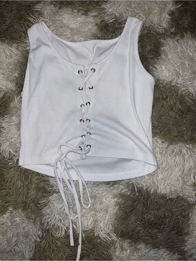 Amazon White Lace-Up Ribbed Tank Top